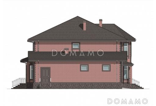 Проект кирпичного дома с 2 эркерами, 5 спальнями и гостиной с камином / Фасад 2