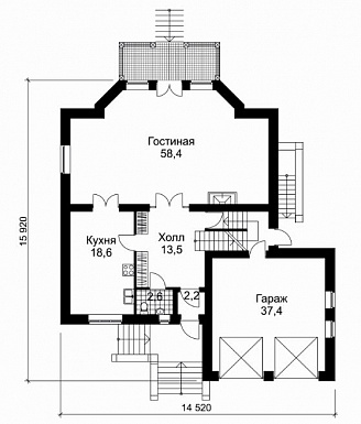 Проект дома из кирпича с облицовкой стен в стиле фахверк / План 1 этажа