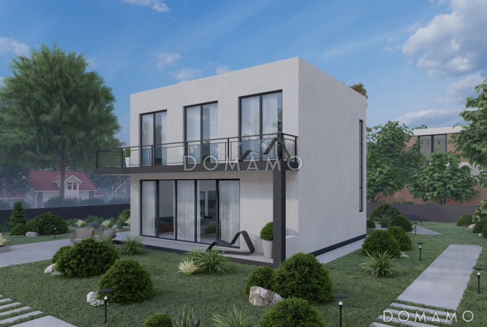 Проект двухэтажного коттеджа в стиле хай-тек, адаптированный для сейсмозоны