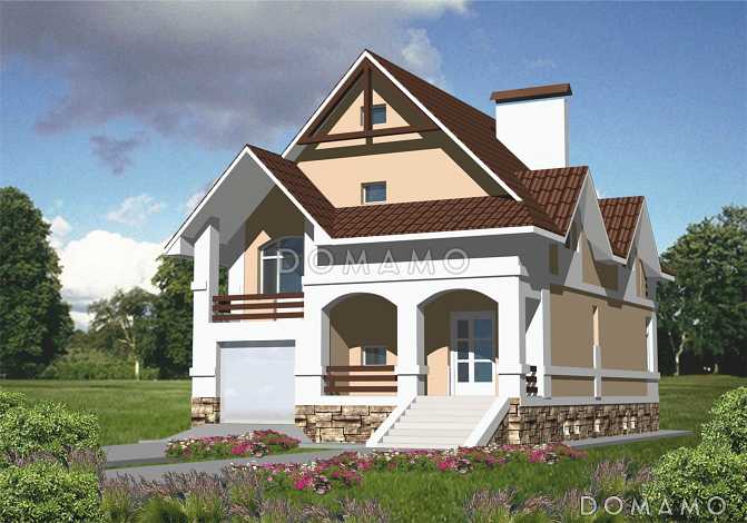 Проект дома из кирпича с мансардой и гаражом