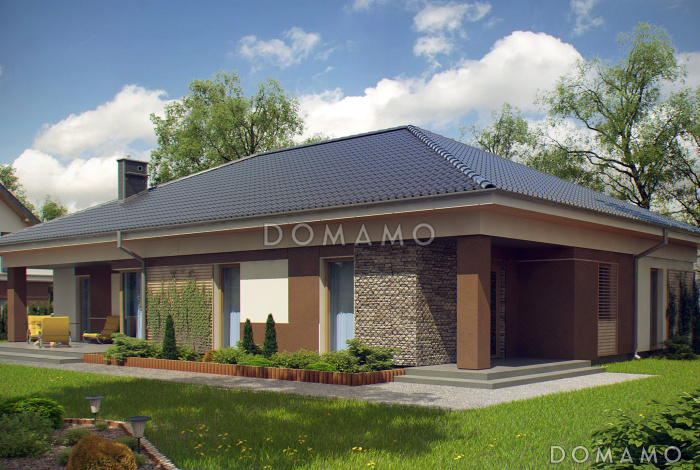 Проект просторного одноэтажного дома из газобетона со встроенным гаражом 