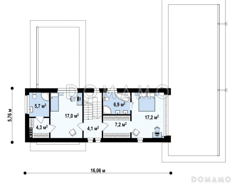 Проект двухэтажного дома с эксплуатируемой кровлей, гаражом, большой прихожей, светлой гостиной, кабинетом / План 2 этажа