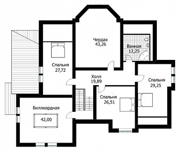 Проект вместительного дома с мансардой, сауной и небольшим бассейном / План мансардного этажа