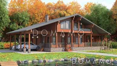 Проект дома с закрытым парковочным местом на две машины, огромной террасой и специально отведенным местом под барбекю