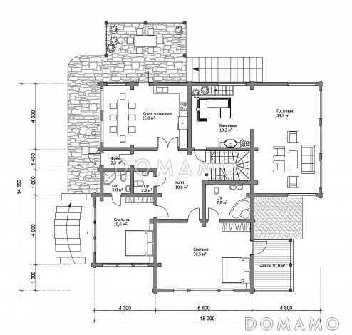 Проект дома в Альпийском стиле / План 1 этажа