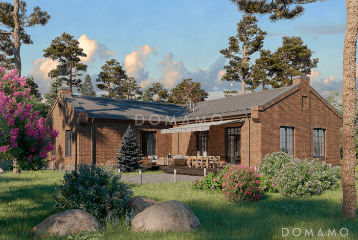 Проект дома с 4 спальнями, кабинетом и просторной дневной зоной с террасой