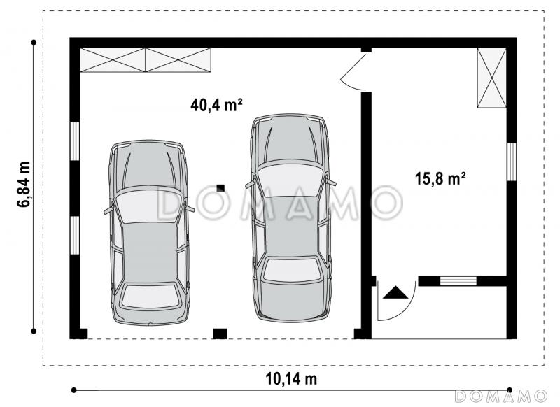 Проект гаража из газобетона для двух авто с техническим помещением / План 1 этажа