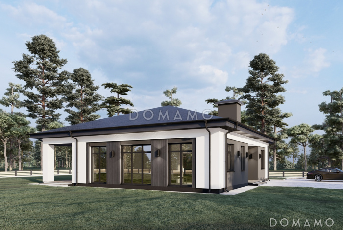 Проект дома с мастер-спальней, двумя детскими, кладовой на кухне