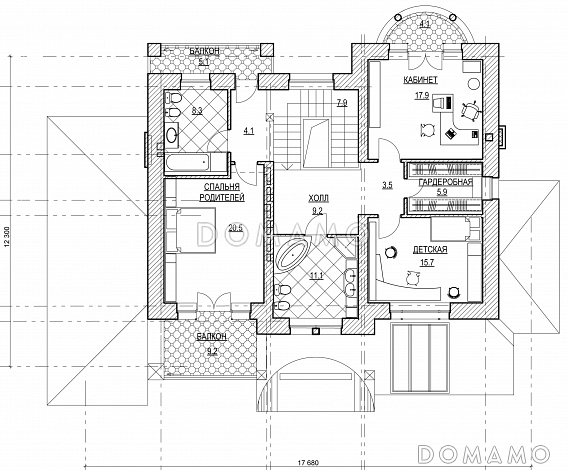 Проект коттеджа с гаражом / План 2 этажа