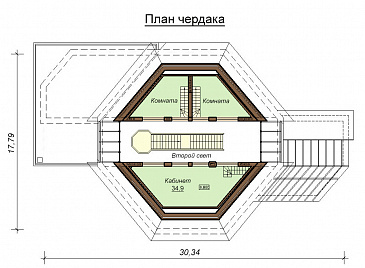 Проект двухэтажного дома с цокольным этажом, гаражом и бассейном / План мансардного этажа