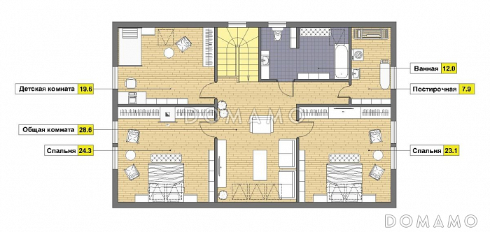 Проект каркасного дома с постирочной на мансардном этаже / План мансардного этажа