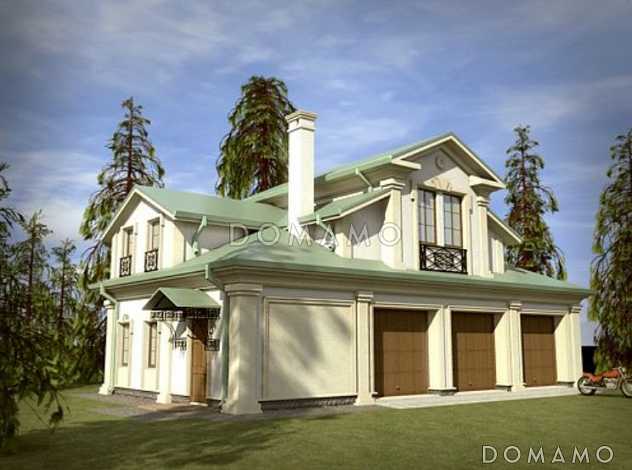 Проект гаража для трех автомобилей с жилыми комнатами на втором этаже