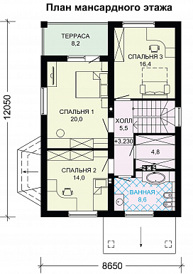 Проект дома из газобетона с двумя входами в котельную / План мансардного этажа