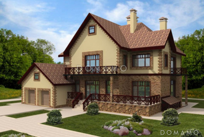 Проект дома с цокольным этажом в стиле фахверк