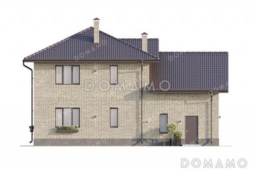 Проект современного двухэтажного дома с просторным гаражом, балконом, совмещенной кухней-гостиной и большим зимним садом на втором этаже / Фасад 2