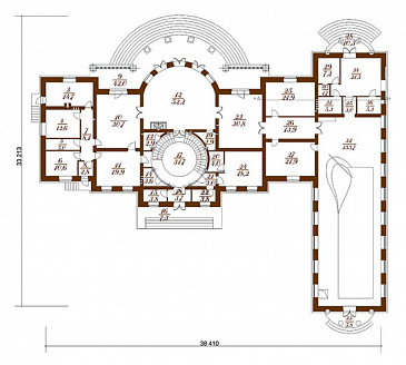 Проект загородного особняка из кирпича с полукруглым эркером / План 1 этажа