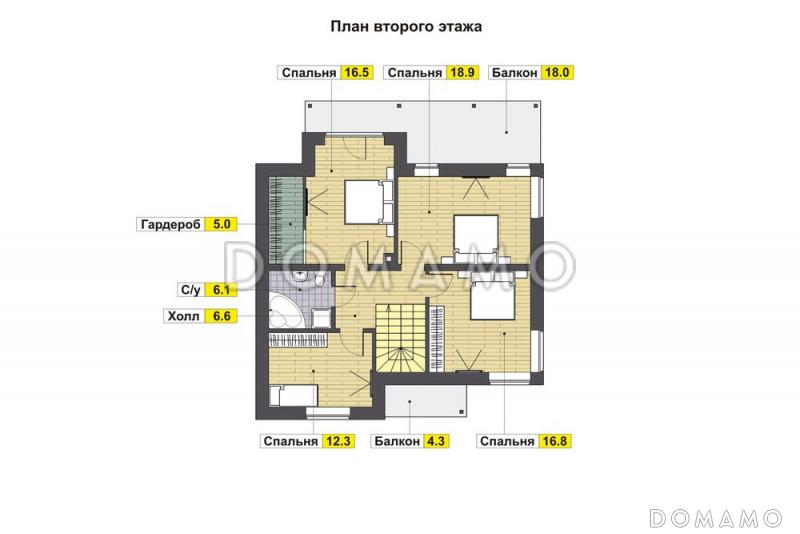 Проект загородного дома с длинным балконом / План мансардного этажа