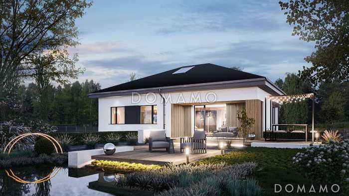 Проект компактного кирпичного дома с 3 спальнями, просторной гостиной и открытой террасой