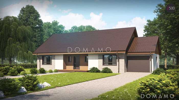 Проект классического одноэтажного дома из кирпича с тремя спальнями и возможностью обустройства мансарды и  с гаражом