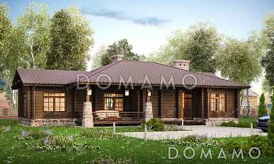 Проект одноэтажного дома с террасой, окнами в пол, 3 спальнями и кухней-гостиной