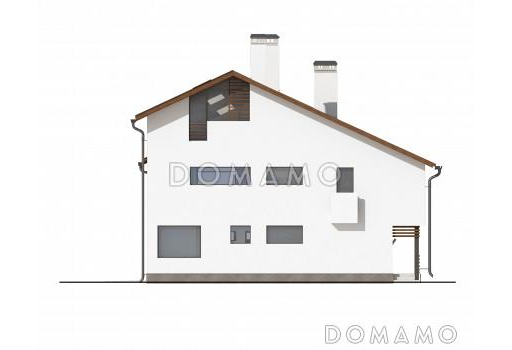 Проект дома с автостоянкой, барбекю на террасе, вторым светом, сауной, лоджией и небольшим балконом / Фасад 2