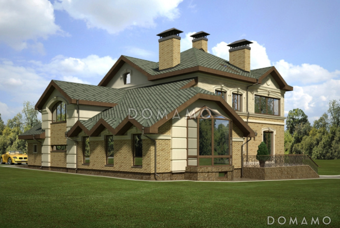 Проект импозантного особняка с гаражом на две машины, бассейном и тренажерным залом