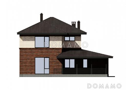 Проект двухэтажного дома с гаражом, котельной-хозкомнатой, террасой / Фасад 3