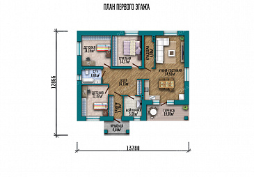 Проект одноэтажного дома с террасой и крыльцом с колоннами / План 1 этажа