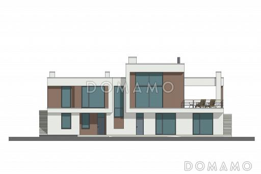 Проект современного дома с цокольным этажом, плоской кровлей, террасой с барбекю / Фасад 3