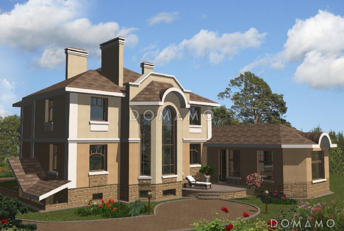 Проект дома с гаражом на два автомобиля, бассейном и небольшой террасой