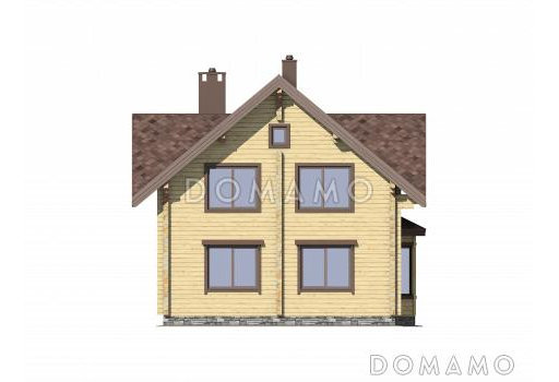 Проект деревянного дома из бруса с мансардой и просторными террасами / Фасад 4