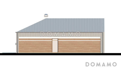 Проект углового одноэтажного дома из кирпича с облицовкой деревянной вагонкой и с гаражом на два автомобиля / Фасад 4