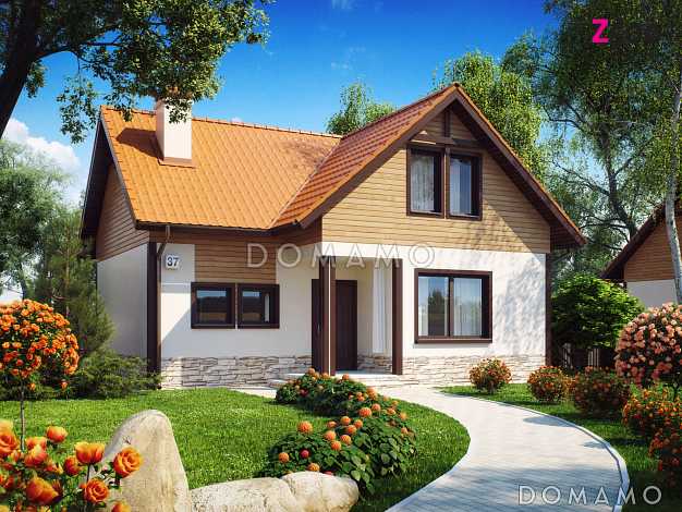 Проект одноэтажного мансардного дома из кирпича с дополнительной спальней на первом этаже