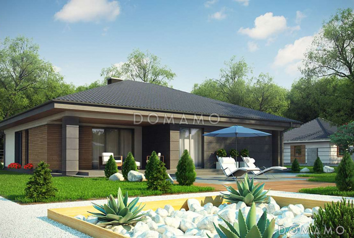 Проект просторного одноэтажного дома из газобетона с тремя спальнями, кабинетом и гаражом