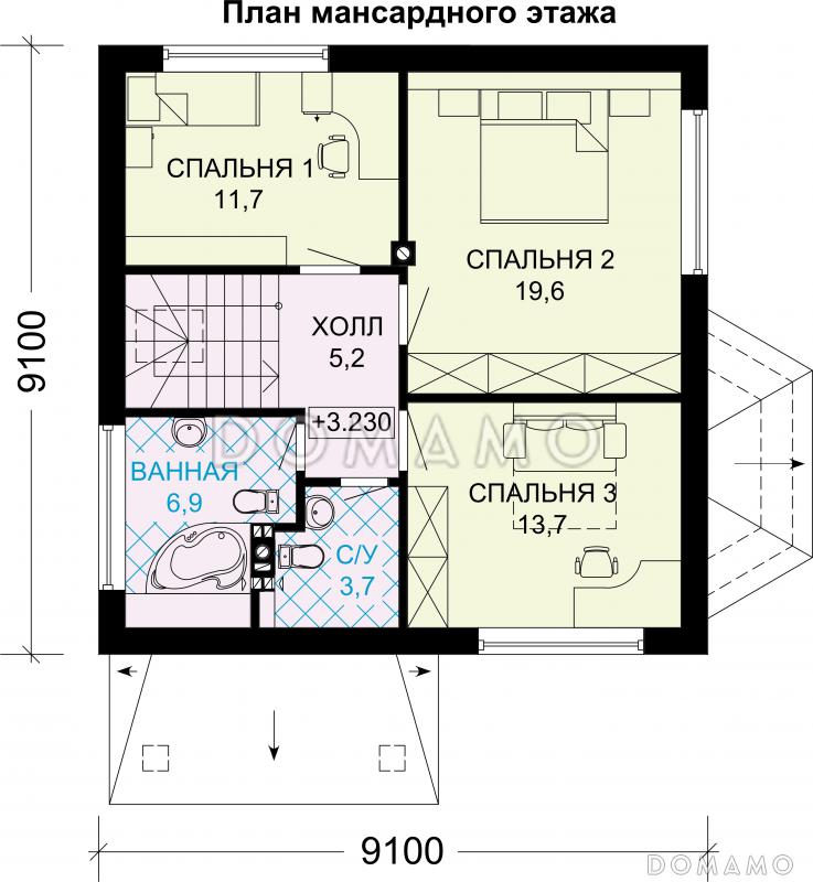 Проект дома из газобетона с эркером / План мансардного этажа