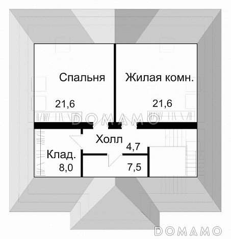 Проект двухэтажного дома с цокольным этажом и мансардой / План мансардного этажа