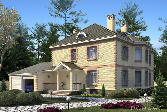 Проект коттеджа из газобетона с гаражом на 2 машины