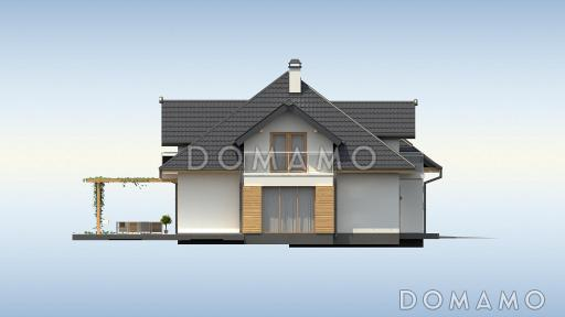 Проект классического одноэтажного мансардного дома из кирпича с дополнительной спальней на первом этаже, с тремя балконами и гаражом на два автомобиля / Фасад 4