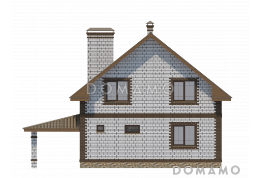 Проект компактного коттеджа с мансардным этажом и навесом под автомобиль, с наличием сауны / Фасад 3