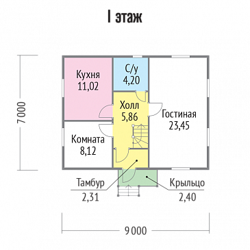 Проект малогабаритного каркасного дома с мансардой / План 1 этажа