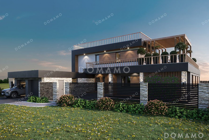 Проект двухэтажного дома с бассейном и гаражом на два автомобиля