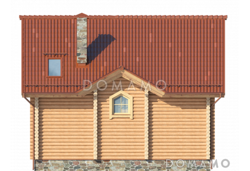 Проект деревянного дома  из оцилиндрованного бревна с мансардным окном / Фасад 3