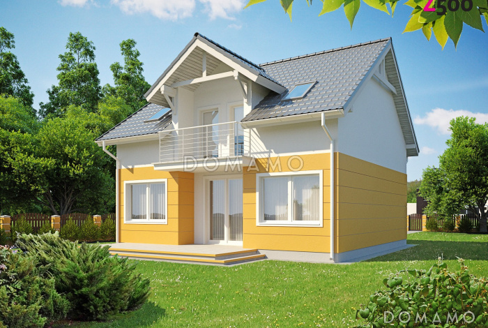 Проект одноэтажного мансардного дома из кирпича с кабинетом и балконом