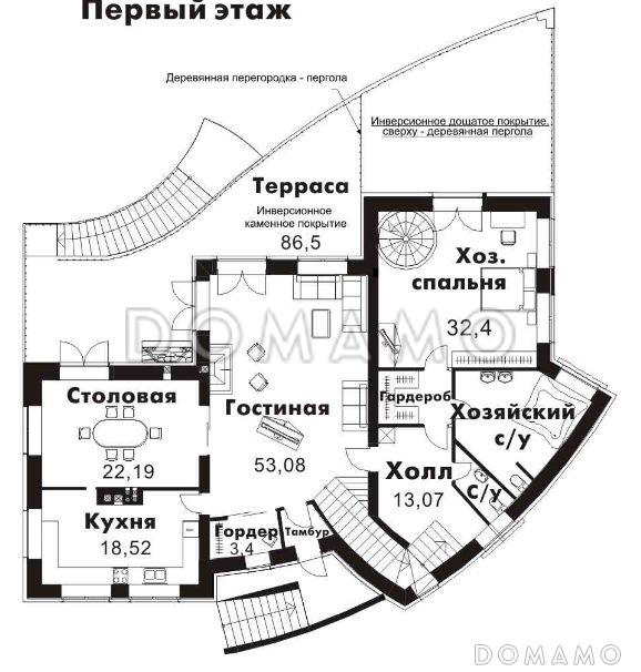 Проект комфортабельного дома с баней, бассейном, сауной и огромной террасой с барбекю / План цокольного этажа