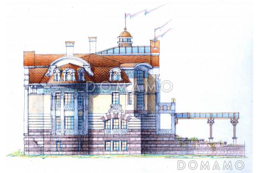 Проект романтичного коттеджа с гаражом и башенкой / Фасад 4