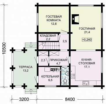 Проект двухэтажного дома из бруса в скандинавском стиле с котельной / План 1 этажа