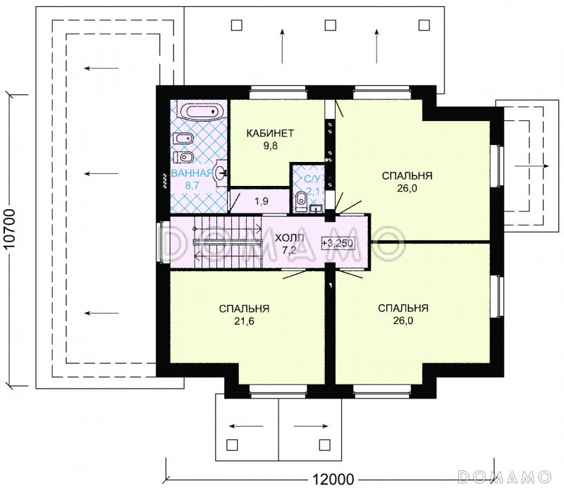 Проект двухэтажного дома с гаражом и небольшой сауной / План мансардного этажа
