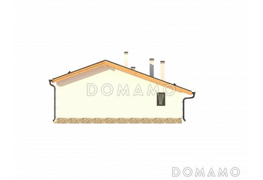 Проект одноэтажного дома по технологии ЛСТК с крытой террасой с барбекю, кладовой, хозблоком, гостиной с камином, парной и комнатой отдыха / Фасад 1