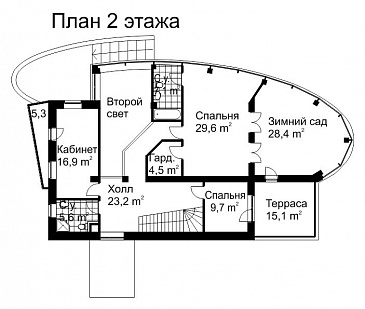 Проект современного дома из кирпича с панорамным остеклением / План 2 этажа