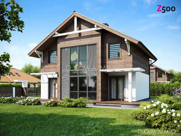 Проект двухэтажного дома из кирпича с панорамным остеклением